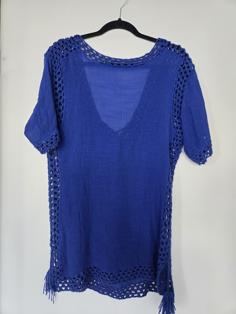Blue Crochet Trim Beach Coverup - Picture 3 of 5